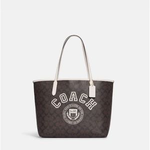 Coach City Tote in Signature Canvas with Varsity Motif